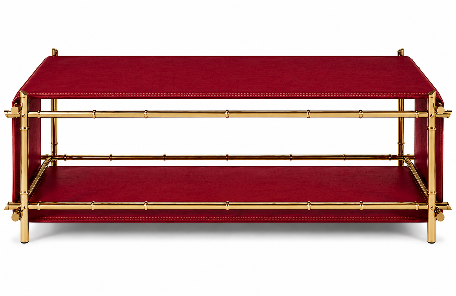 DIEZMAISON MIRA | Lüks Deri Orta Sehpa | Oxblood Kırmızı & Titanyum Gold