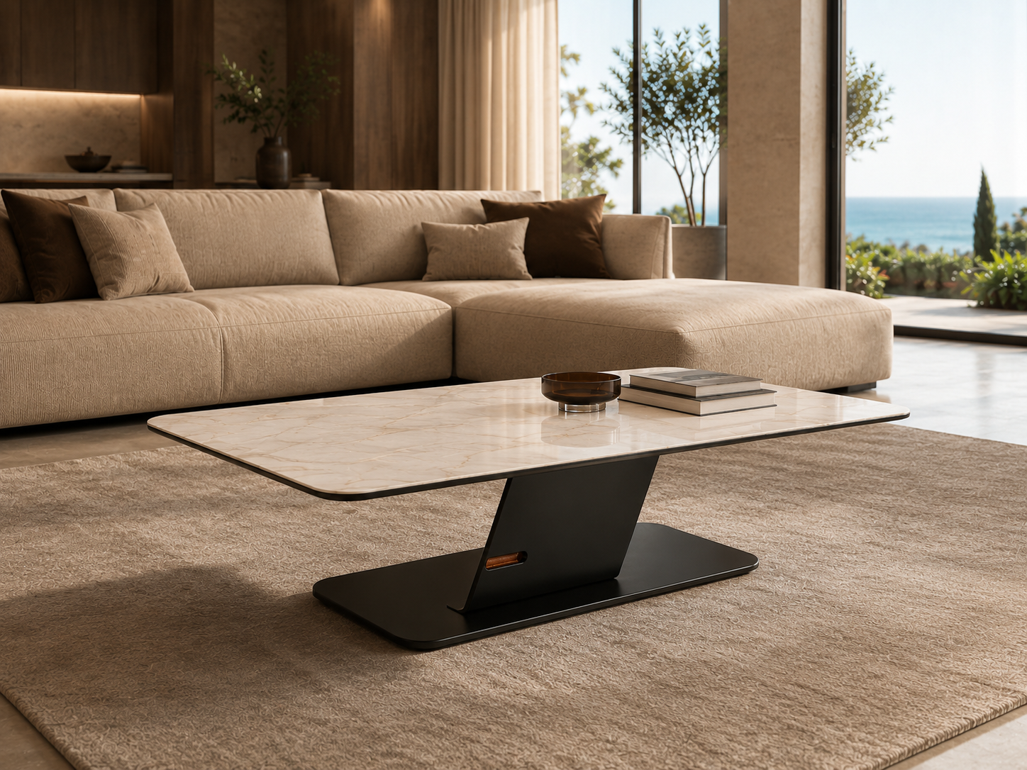 Balance Plate Stone Edition | Doğal Taş & Siyah PVD Çelik Lüks Orta Sehpa