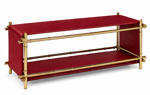 DIEZMAISON MIRA | Lüks Deri Orta Sehpa | Oxblood Kırmızı & Titanyum Gold